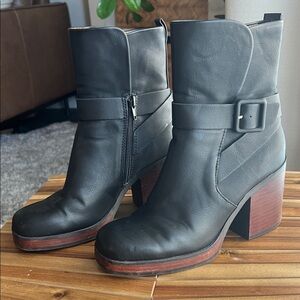 Kork-Ease Black Leather Ankle Boots with Buckle